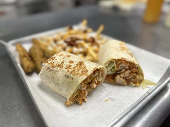 Chicken wrap with fries