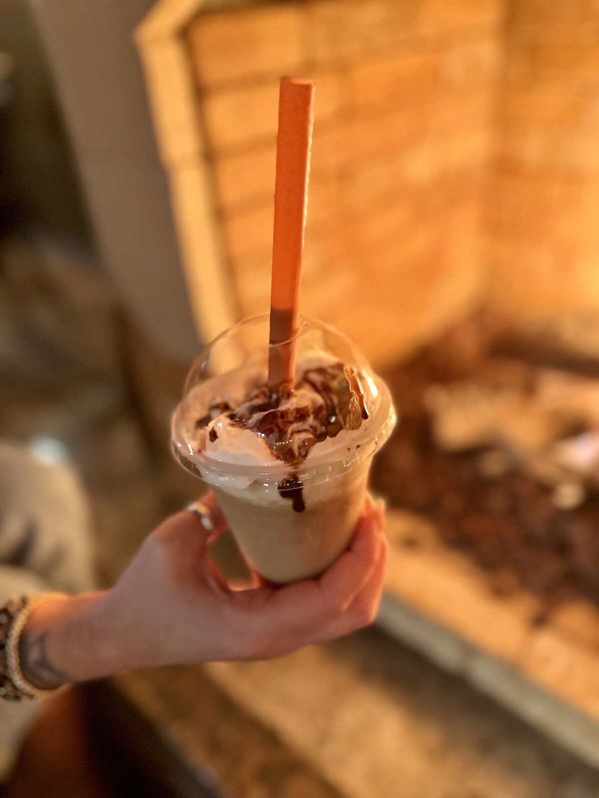 Frozen drink by the fireplace