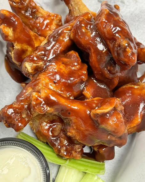 BBQ glazed wings close-up