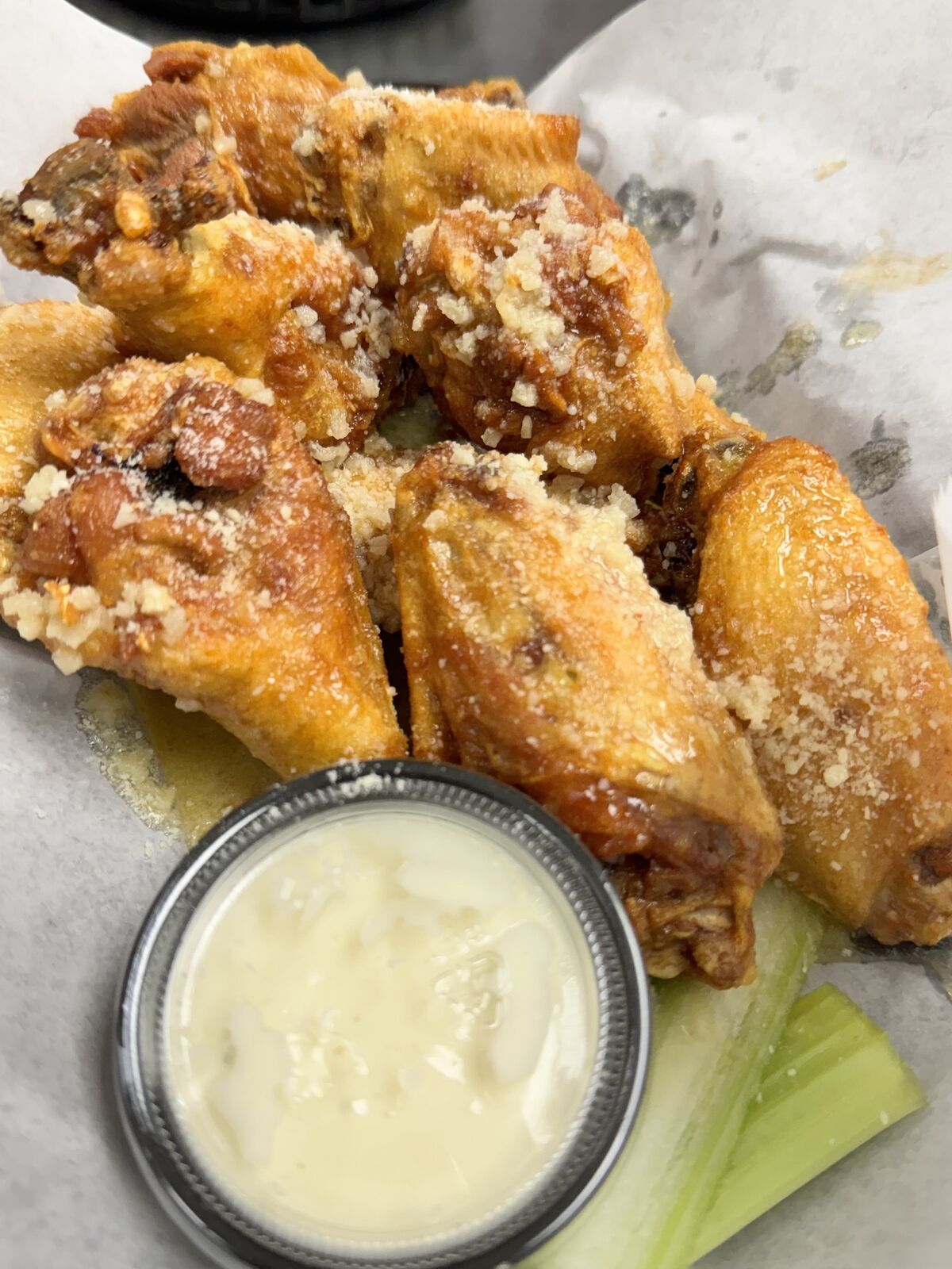 Garlic parmesan wings close-up